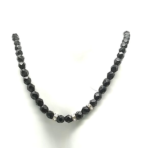 Vintage-Style Faceted Black Beaded Necklace with Rhinestone Rondelle Accents - Picture 9 of 16
